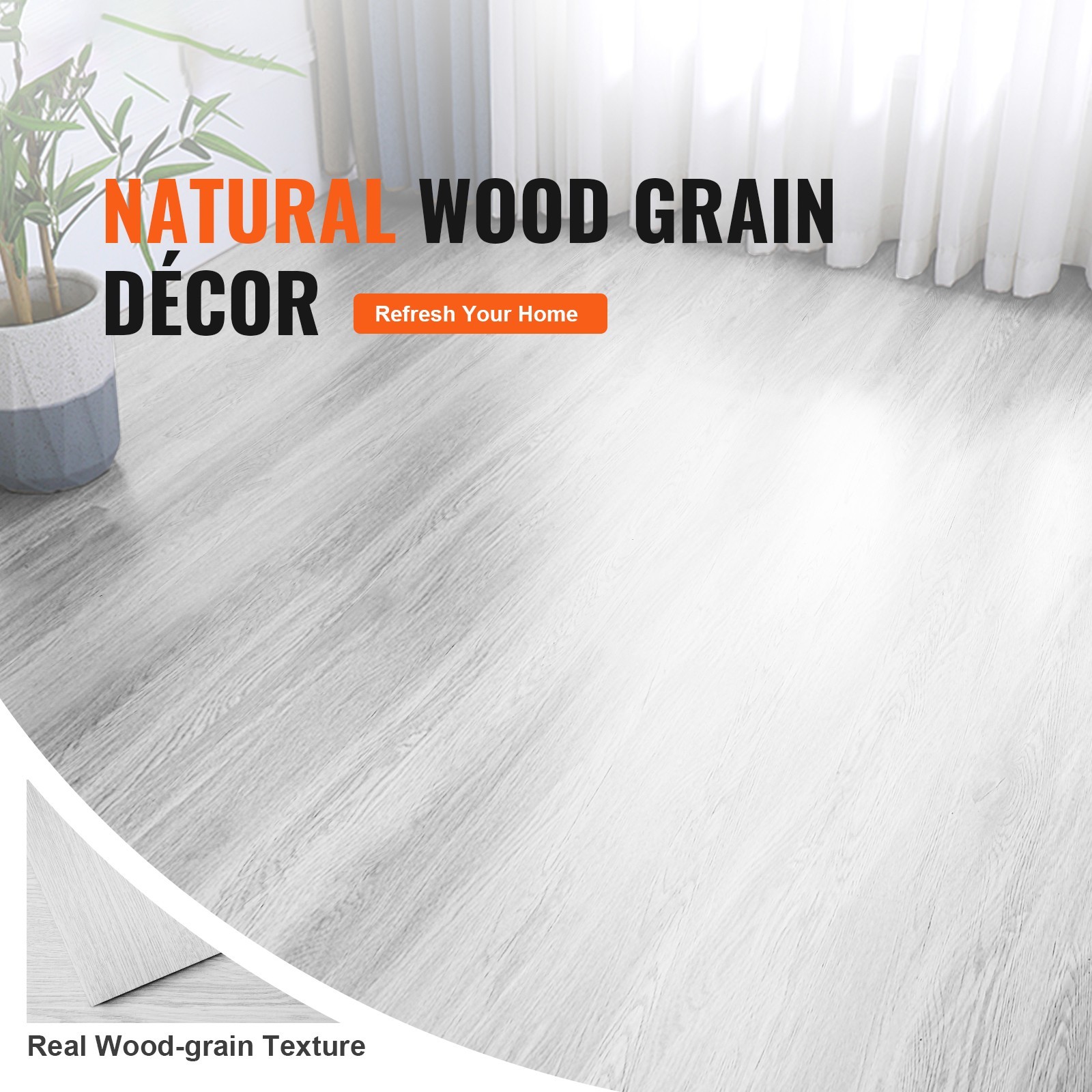 36×6 Inch Self Adhesive Vinyl Floor Tiles 2.5mm Light Gray Wood Grain Peel Stick