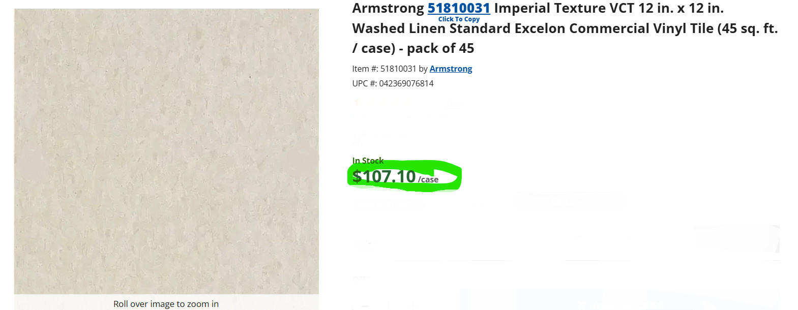 (45) Armstrong High Traffic Commercial Vinyl Tile Washed Linen (45 sq. ft. / cas