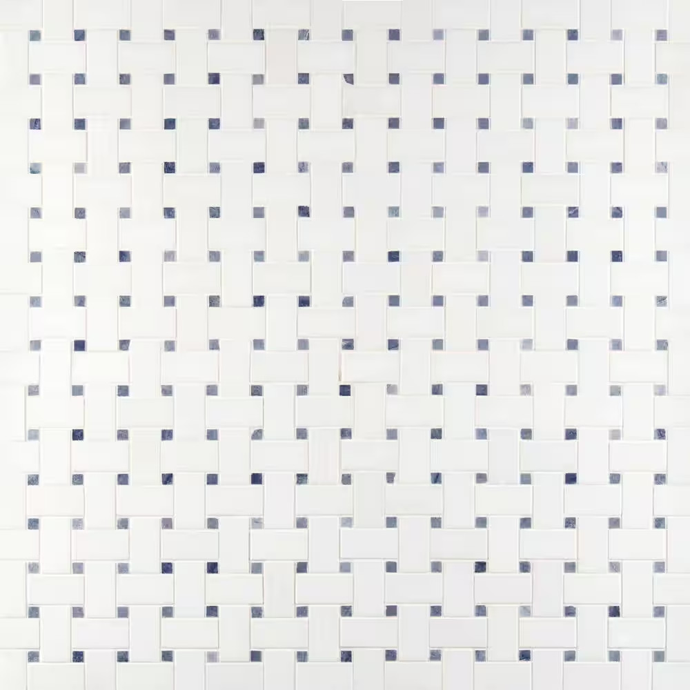 Azula Basketweave 12 In. X 12 In. X 0.38 In. Polished Marble Mesh-Mounted Mosaic