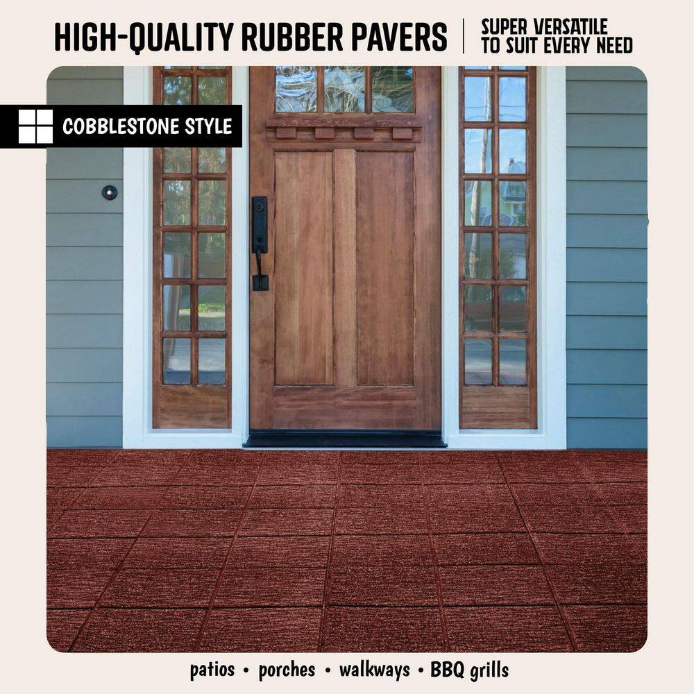 16 In. X 16 In. X 5/8 In. Red Cobblestone Smartloc Rubber Paver (9-Pack)
