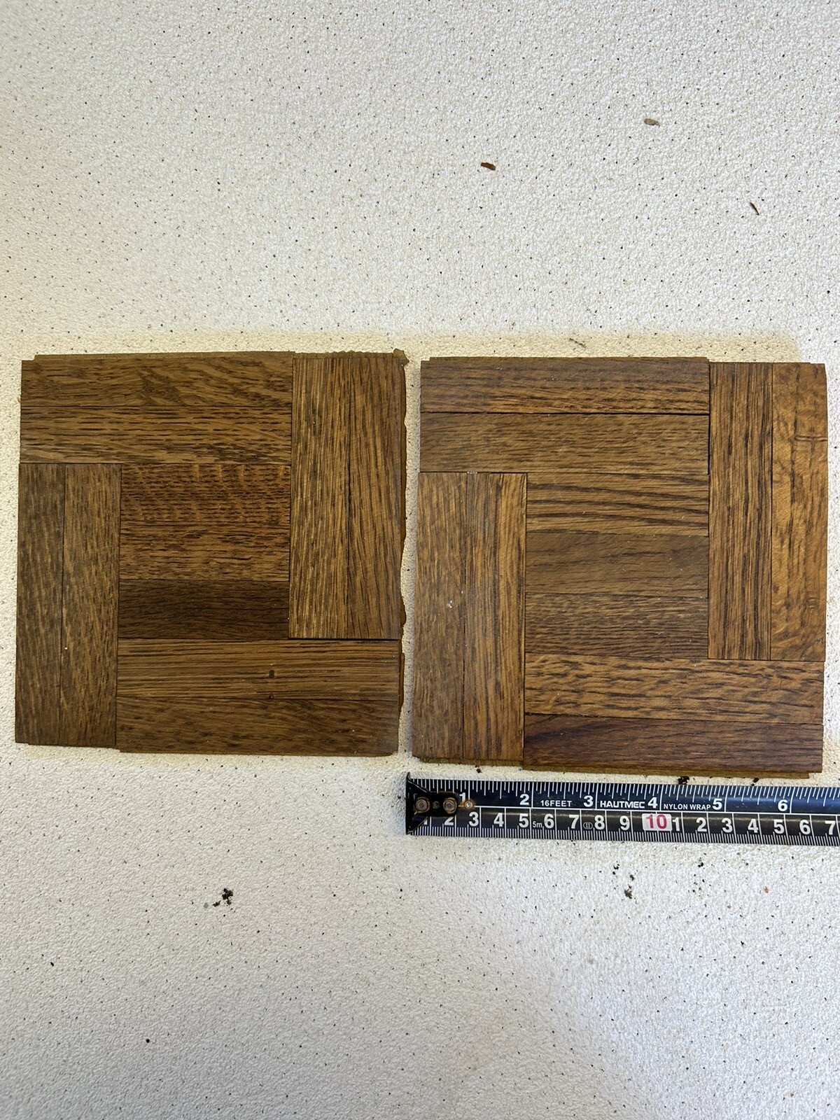6 1/2″ X 6 1/2″ wood parquet floor tiles, new, without a finish, style unknown