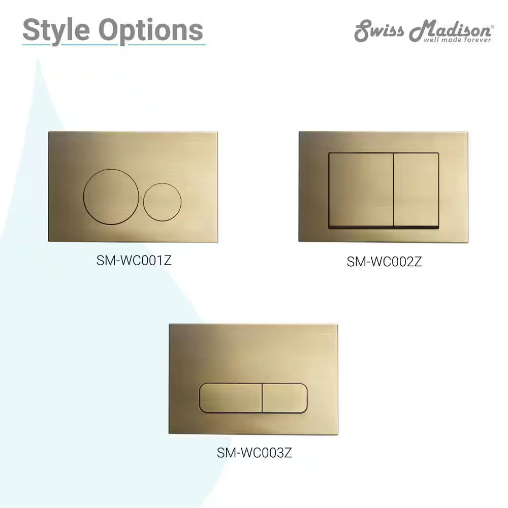 Wall Mount Dual Flush Actuator Plate with Square Push Buttons, Brushed Brass
