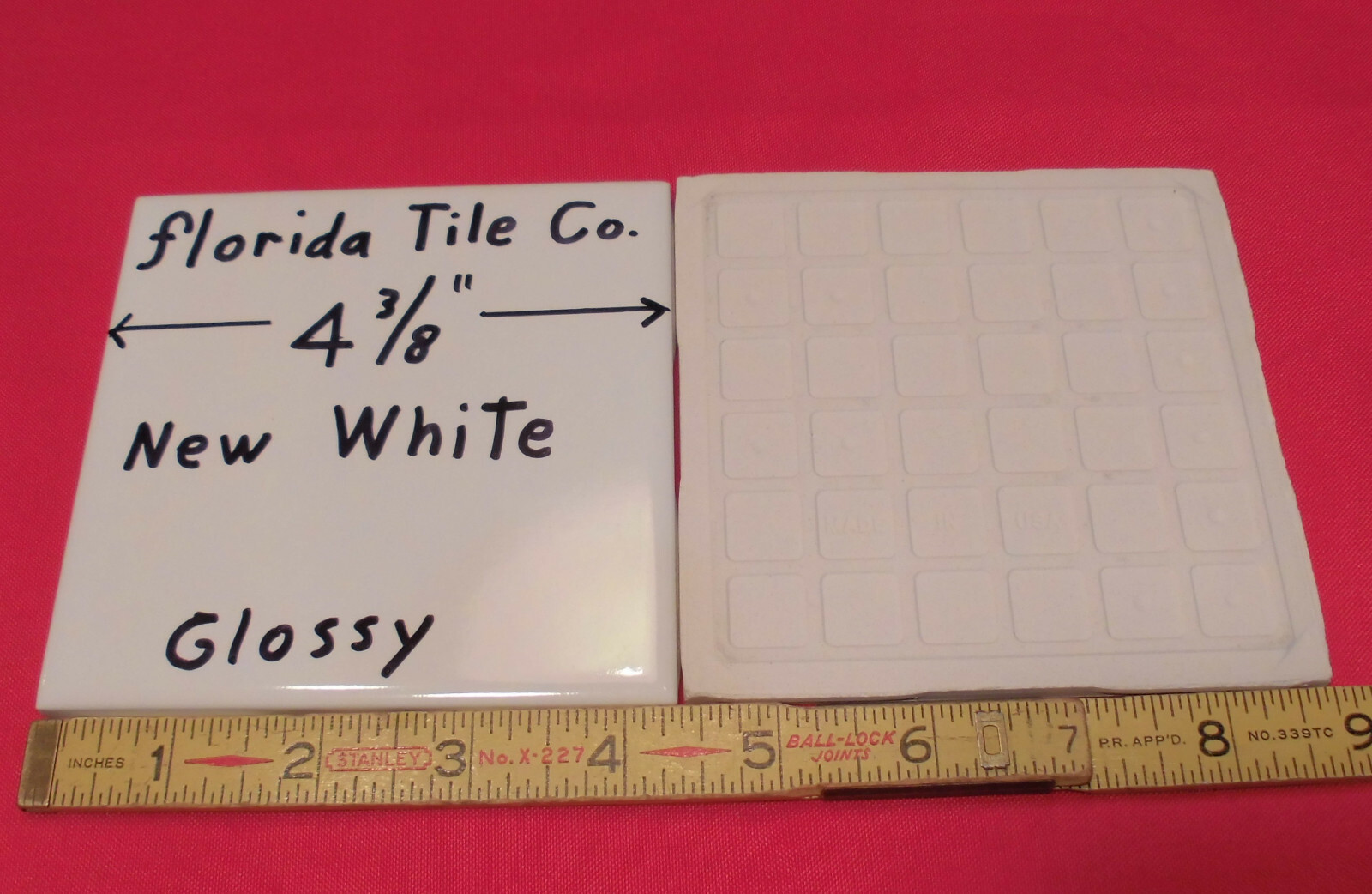 1 pc. 4-3/8″ *New White #100* Glossy Ceramic Wall Tile by florida Co. NOS