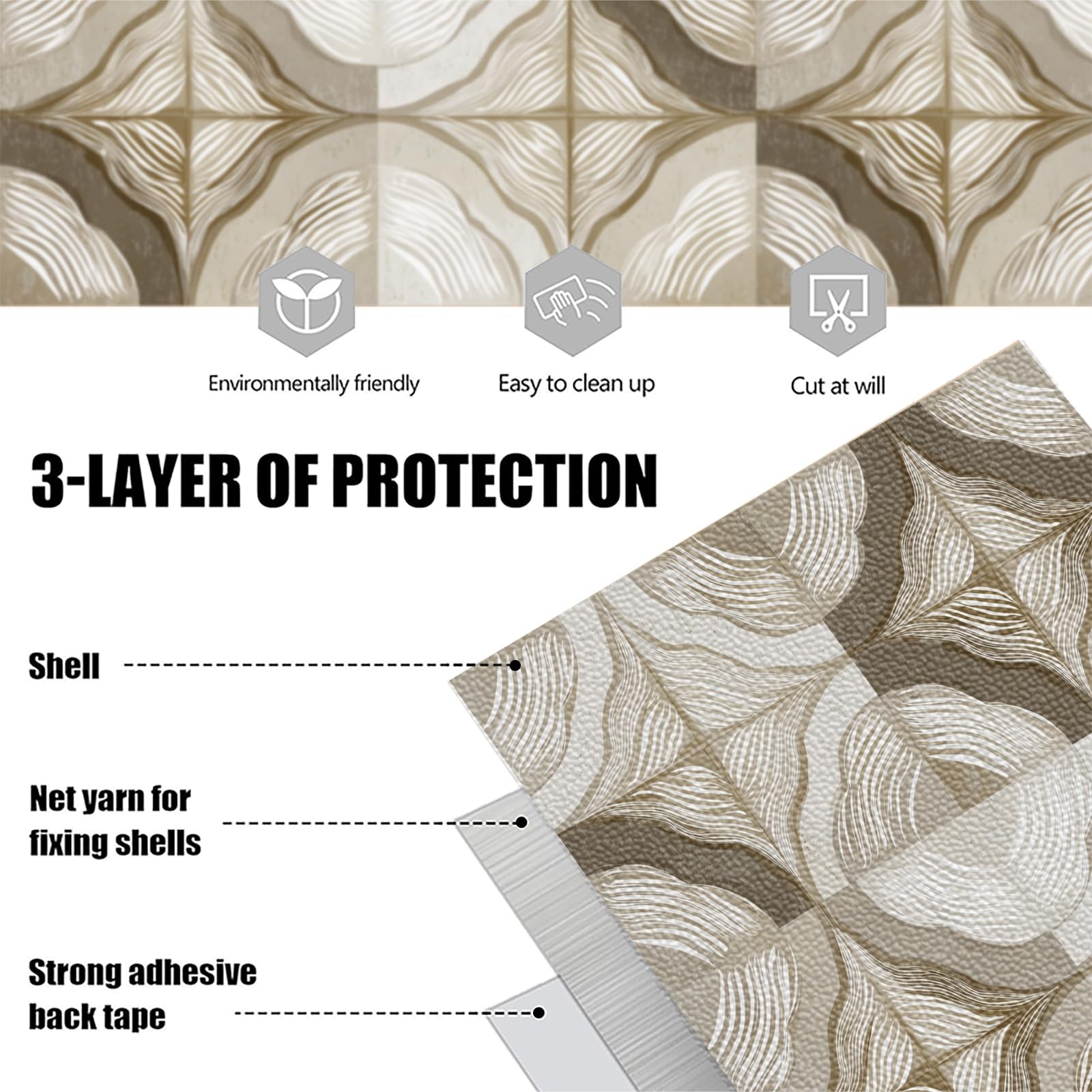 10pcs Floor Tiles Self Adhesive 12×12 Inch Beige and Brown Peel and Stick Vin…