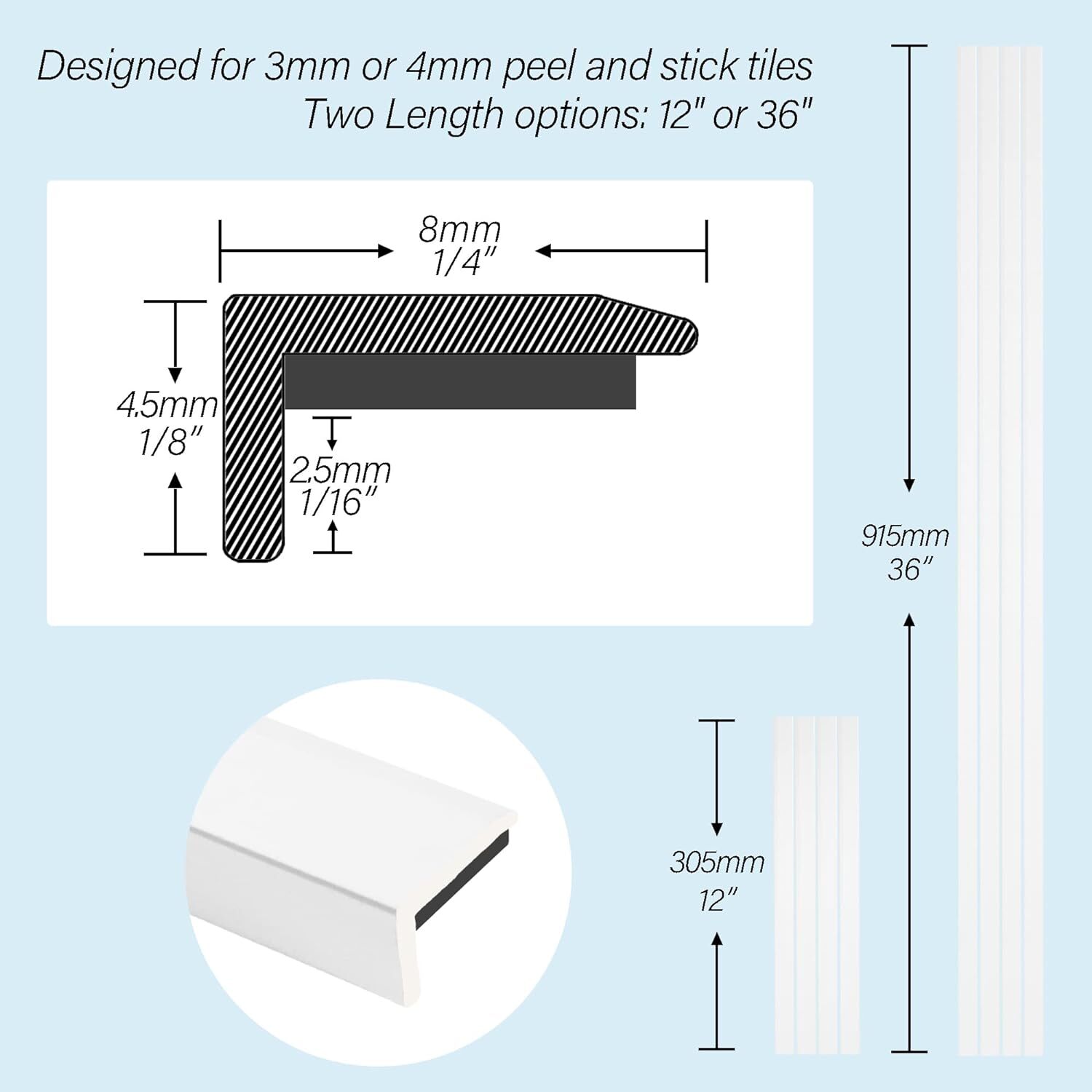 10-Pack 12 Inch Peel and Stick Aluminum Tile Trim, Decorative Kitchen Backsplash