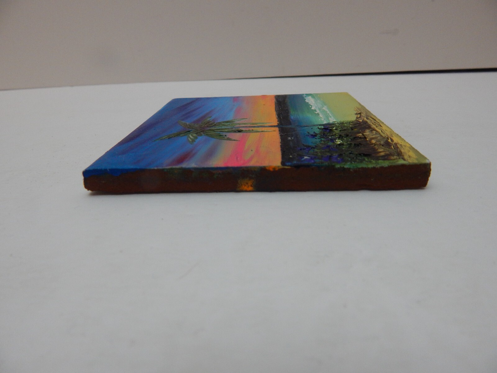 Painted Clay Tile Beach Water Palm Tree Sunset 4 In X 4 In Bathroom Kitchen w278