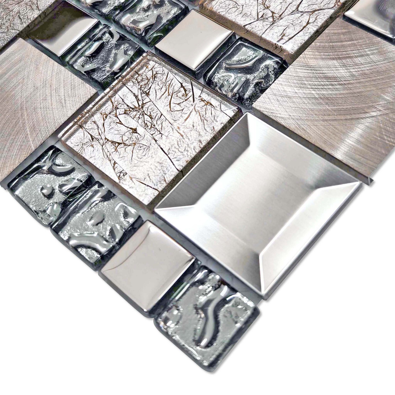 Glass Metal Tile Kitchen Backsplash Silver Bronze Aluminum Mosaic Wall Decor