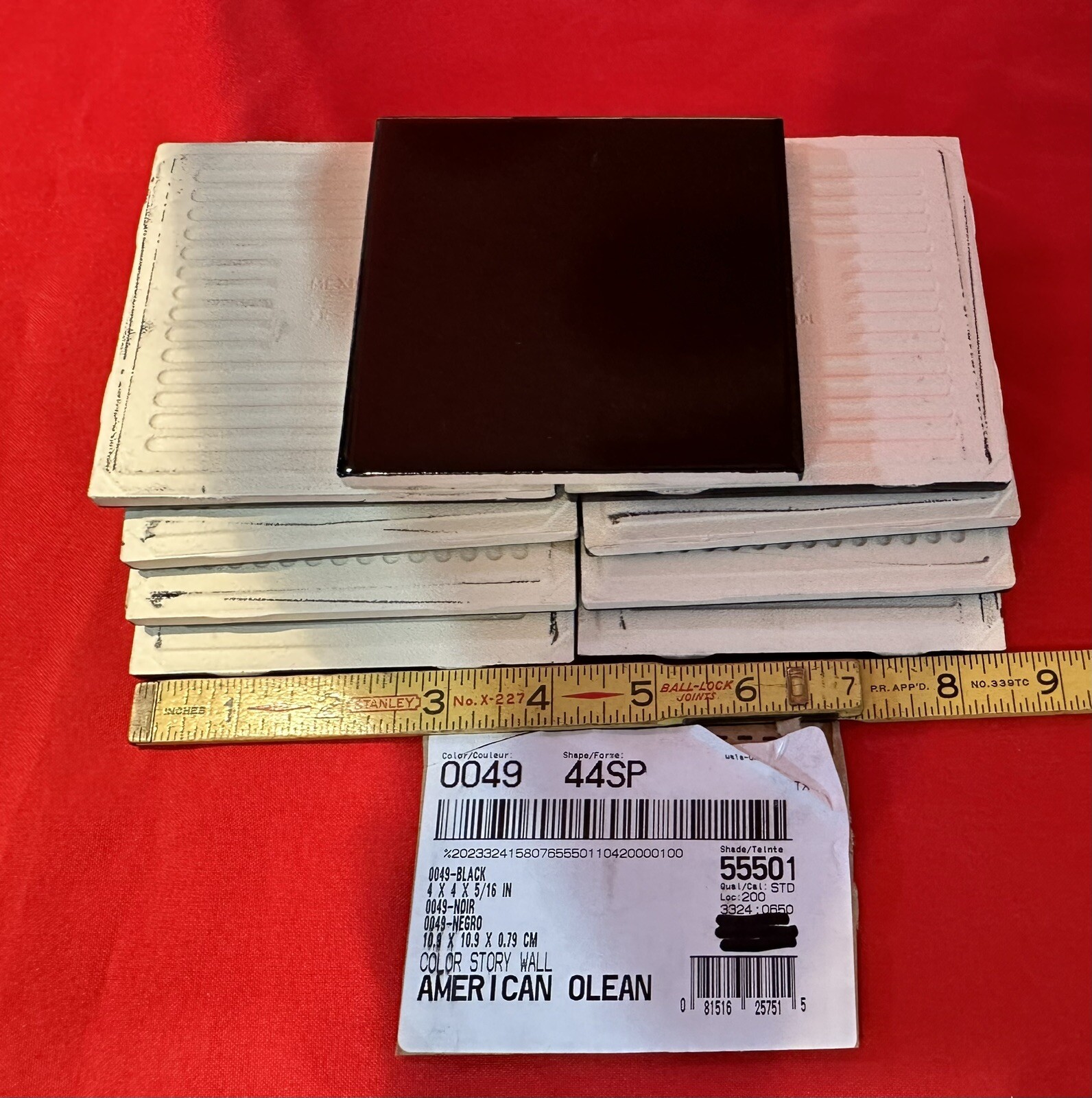 9 pcs. *Glossy Black* 4-1/4″ Ceramic Tiles by American Olean, New Stock, Mirror