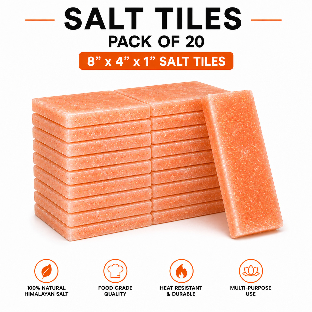 Himalayan Pink Salt Tiles 8x4x1 Pack of 20 Salt Tiles for Sauna Spa Wall decor