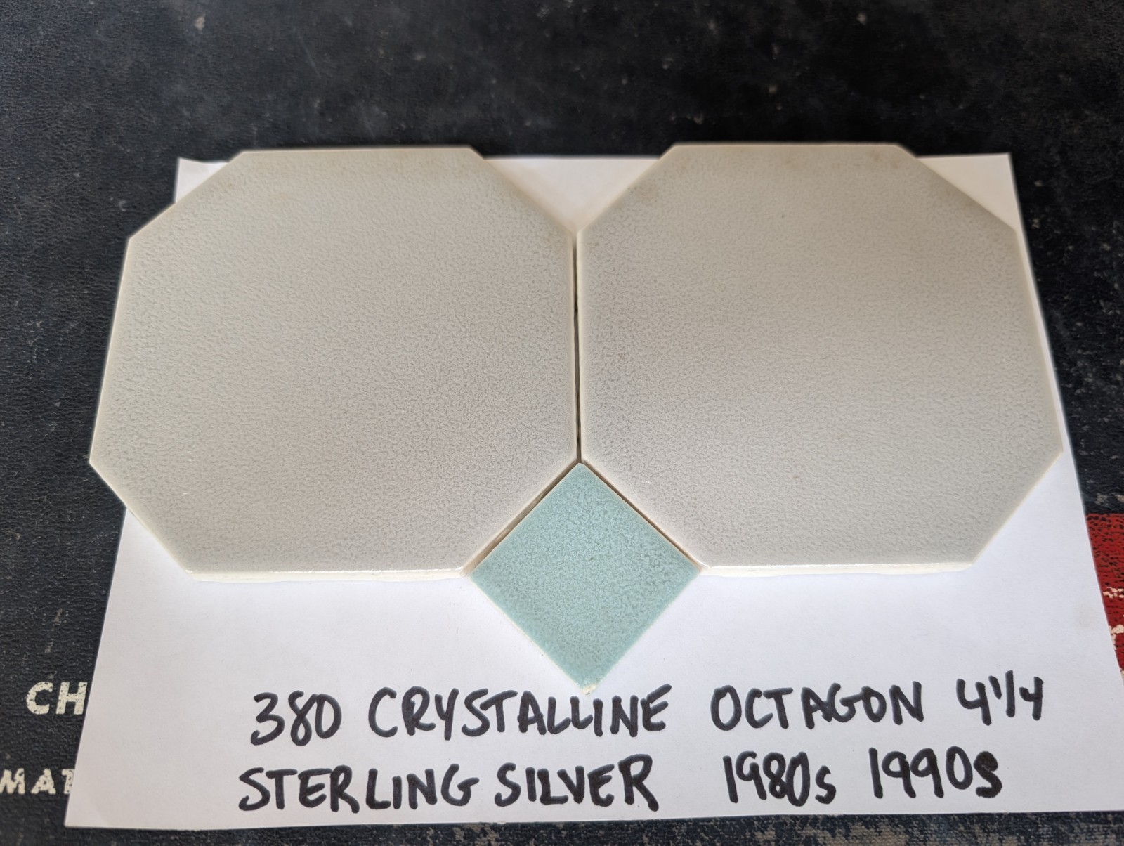 4 pc American Olean Ceramic Tile 4-1/4″ Crystalline Sterling Silver Octagon #380