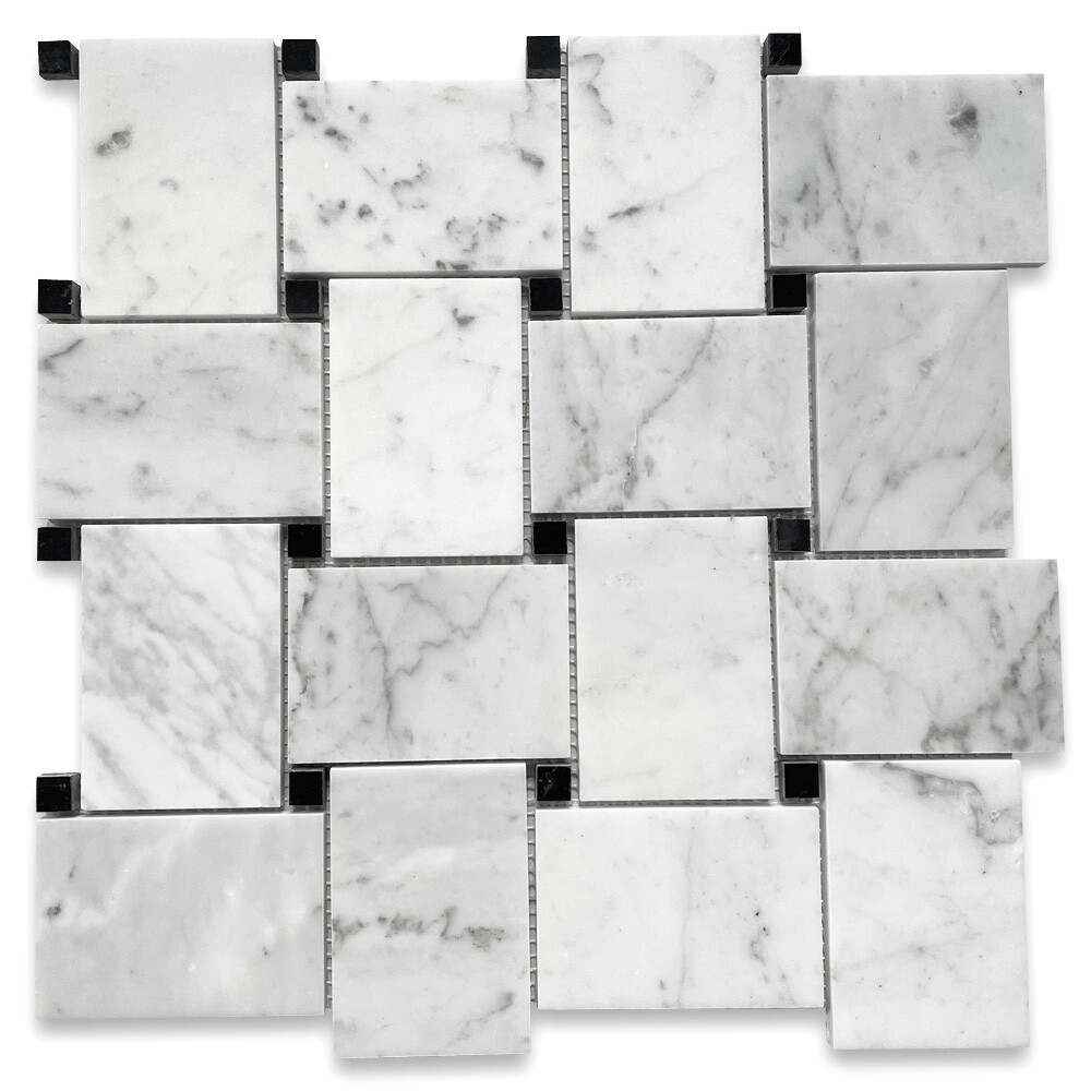 C661XP Carrara Marble Wide Big Basketweave Mosaic Tile Polished Venato Bianco