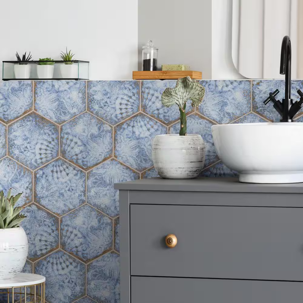 Gaudi React Hex Marina 8-5/8 In. X 9-7/8 In. Porcelain Floor and Wall Tile (11.5