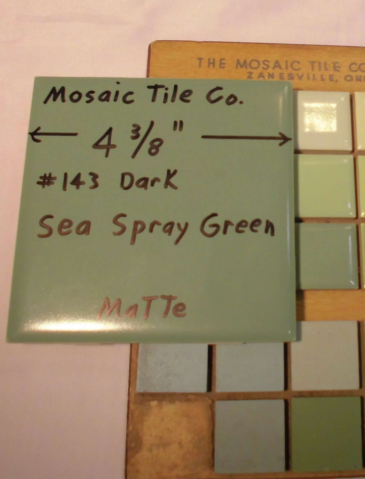 1 pc. *Dark Sea Spray Green* Matte Ceramic Tile 4-3/8″ by The Mosaic Co. “NOS”