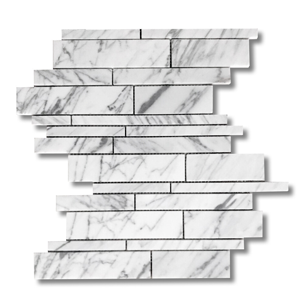 L78XP Statuary White Marble Random Strip Modern Brick Mosaic Tile Polished