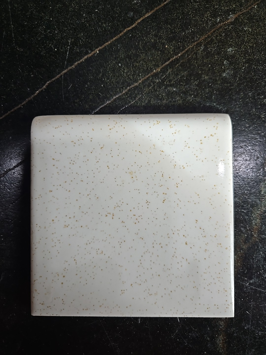 Vintage Ceramic White W/gold Specks Bullnose Tile NOS 4 3/8″ X 4 3/8″
