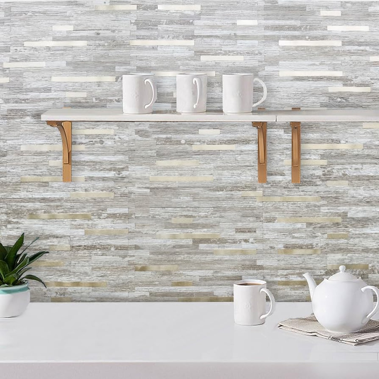 DICOFUN 10-Sheet Peel and Stick Backsplash Tile, Brown Birch Wood Look PVC Mi…