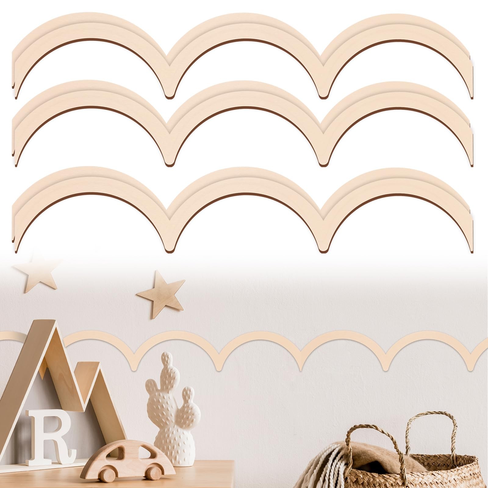 Unfinished Scalloped Decorative Wood Trim 15.75 x 2.9 Inch Scalloped Wood Mol…