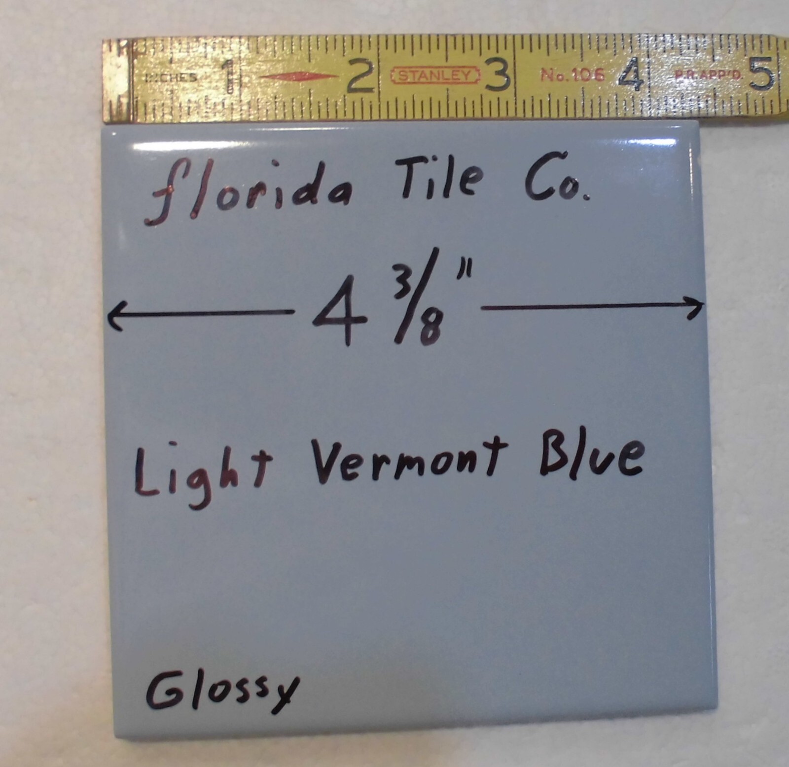 1 pc. Vermont Light Blue: 4-3/8″ Glossy Ceramic Tile by Florida Tile Co. NEW