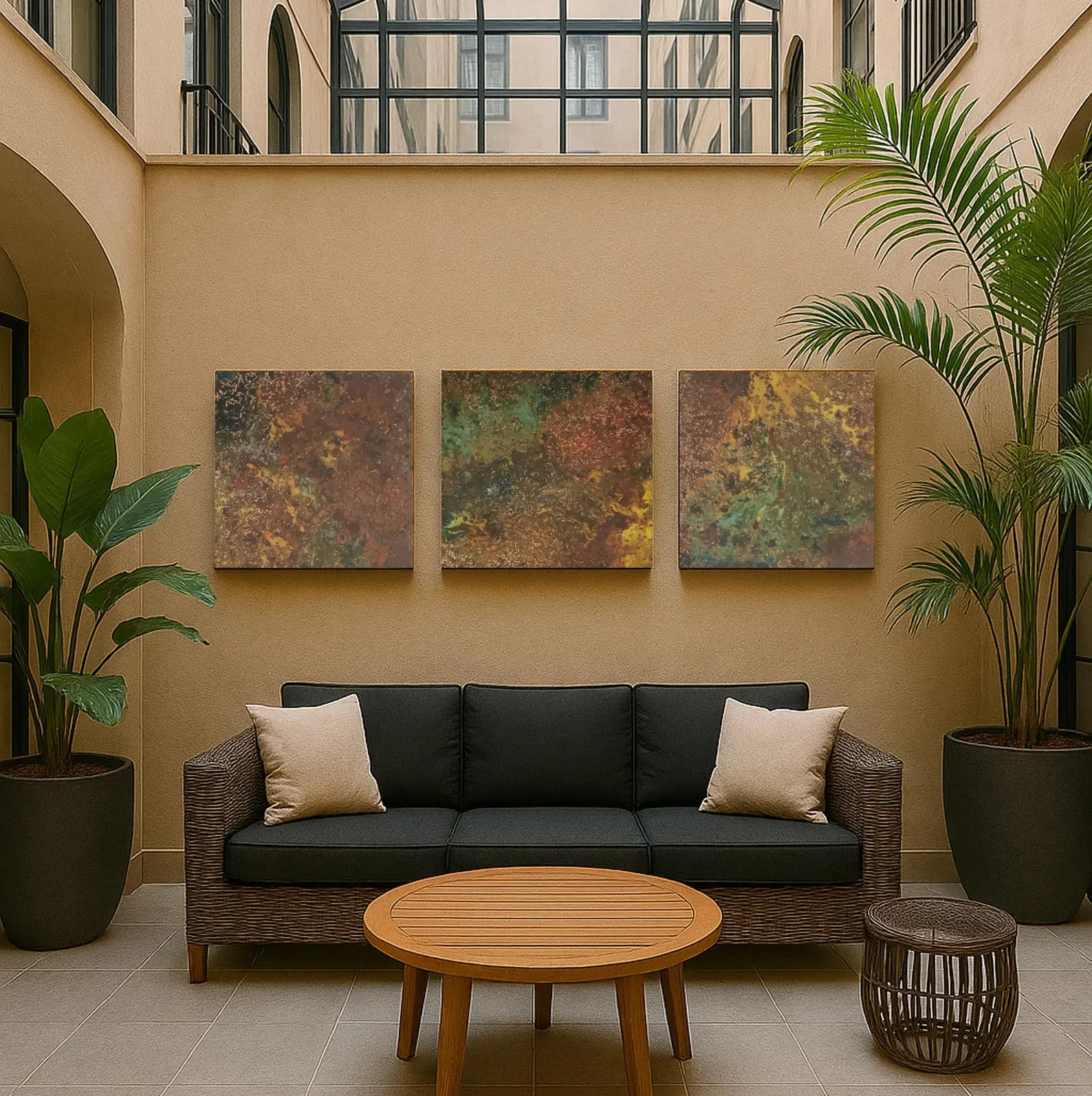 Real Copper Wall Art – 3 Panel Metal Artwork – Handcrafted Patina Decor