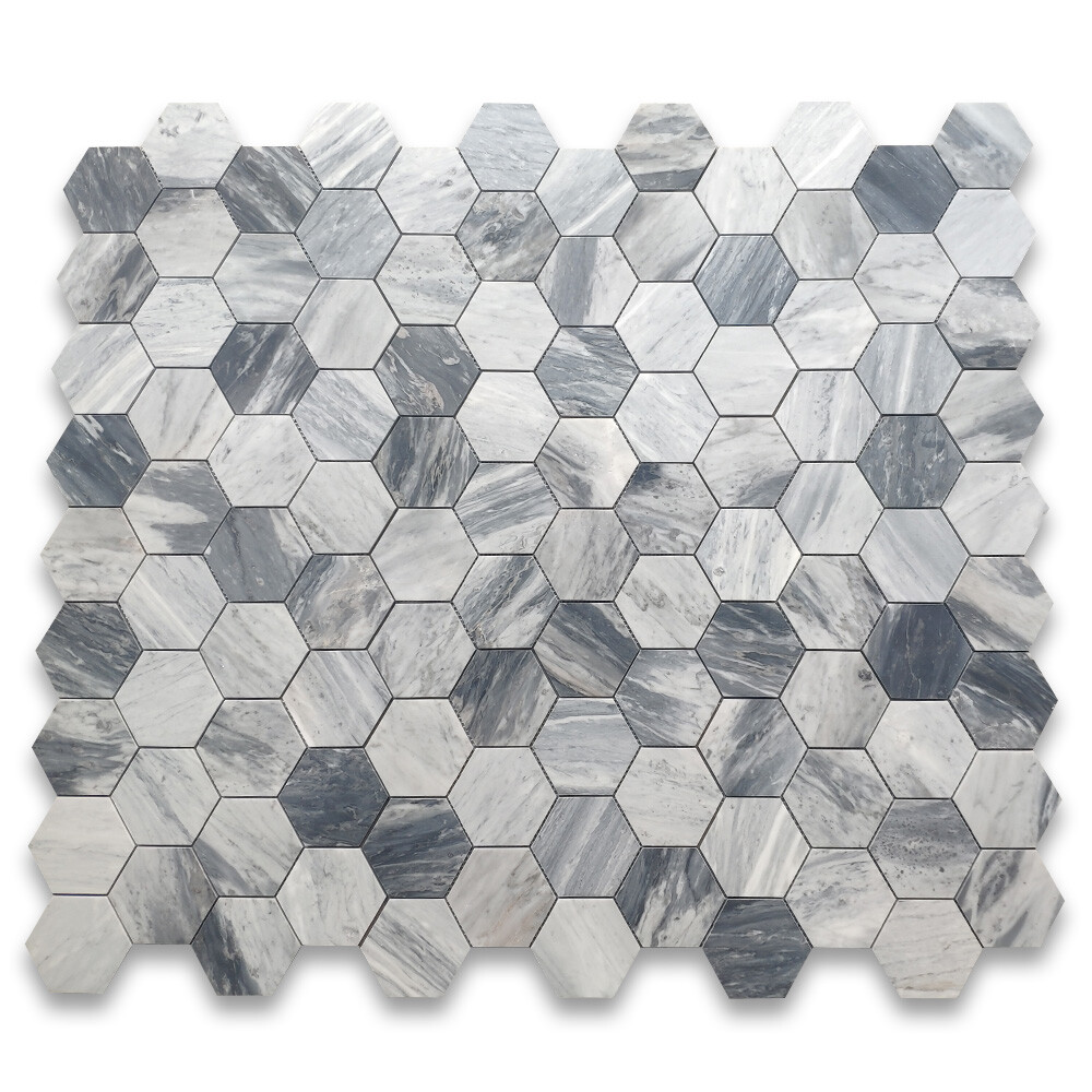 K34XH 4″ Hexagon Italian Bardiglio Gray Dark Grey Marble Mosaic Tile Honed