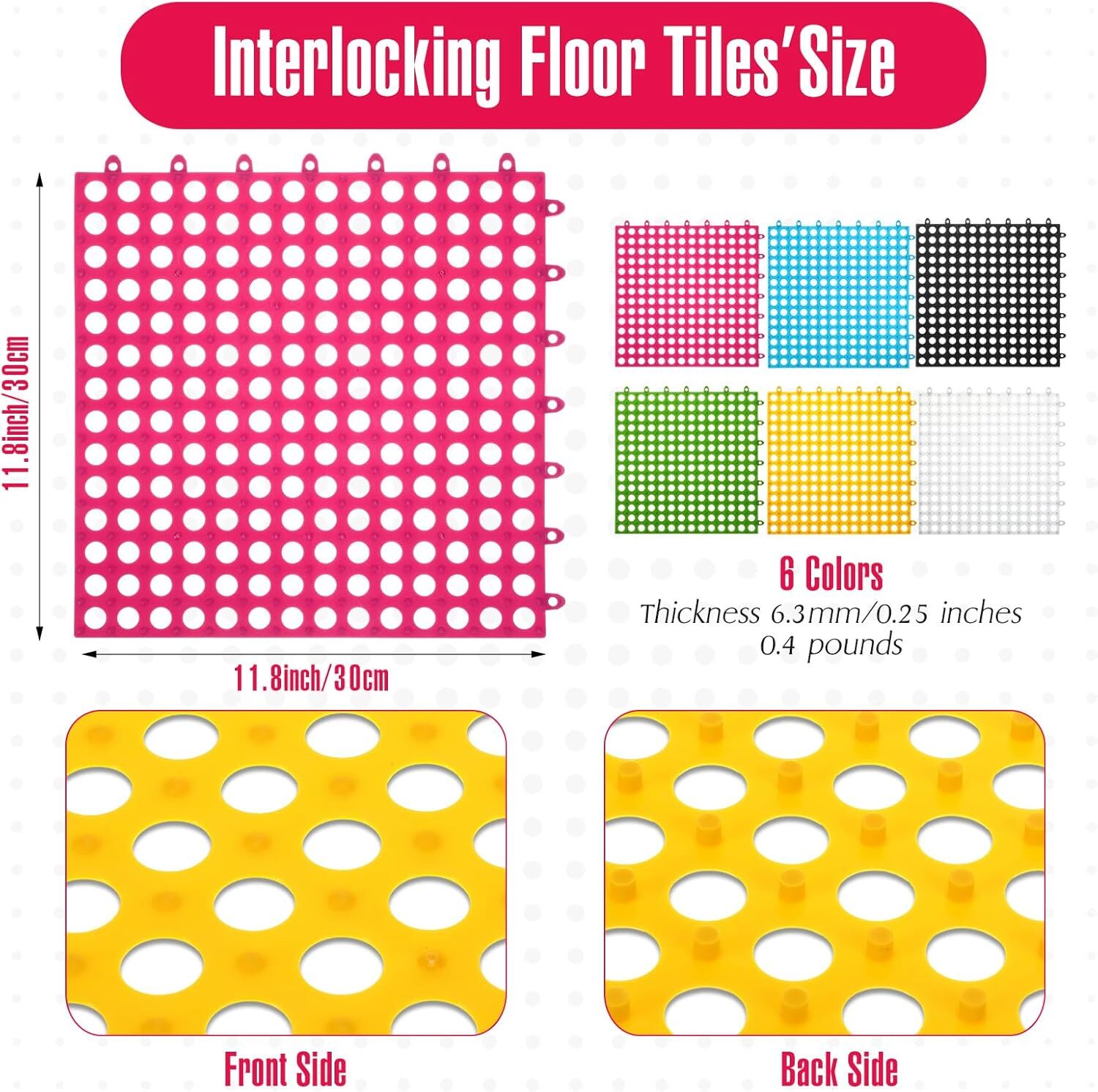 60 Pcs Drainage Tiles Interlocking Floor Tiles 11.8” x 11.8” Soft TPE Pool …