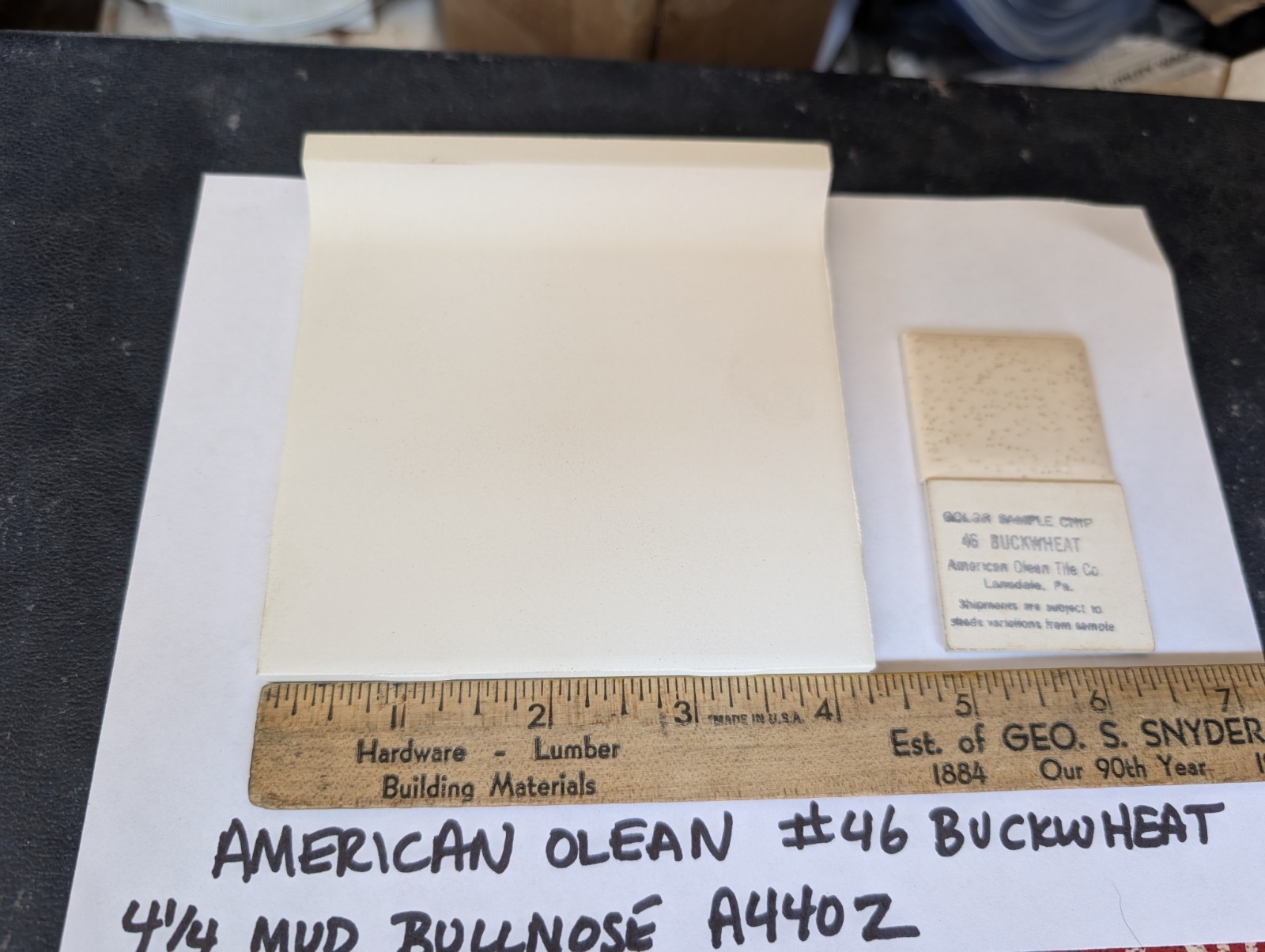 2 pc Ceramic Tile Bullnose A4402 mud cap American Olean 46 Buckwheat Beige speck
