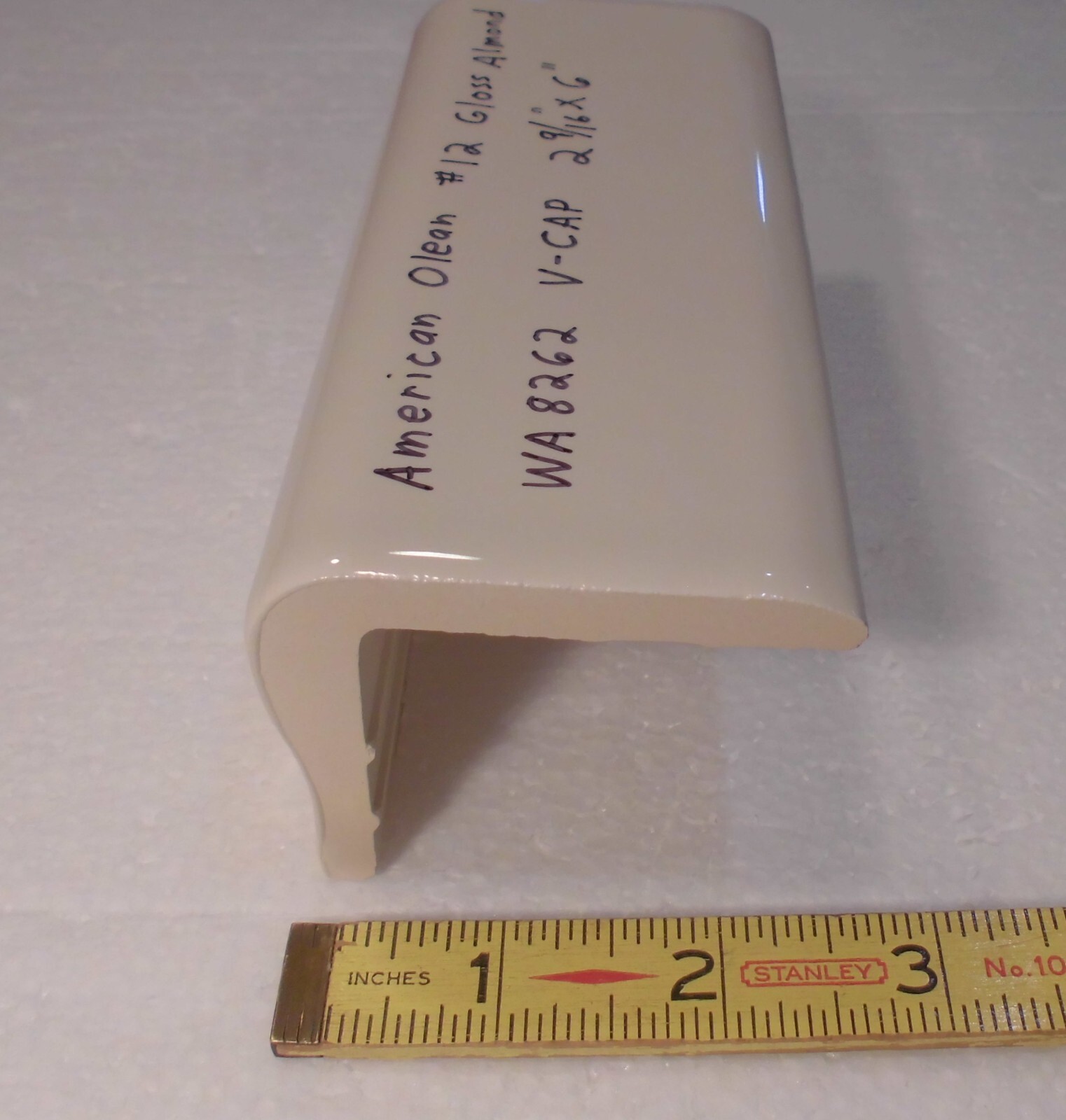 1 pc. Almond: V Cap Ceramic Trim Tile: Counter-Top Edging, American Olean #12