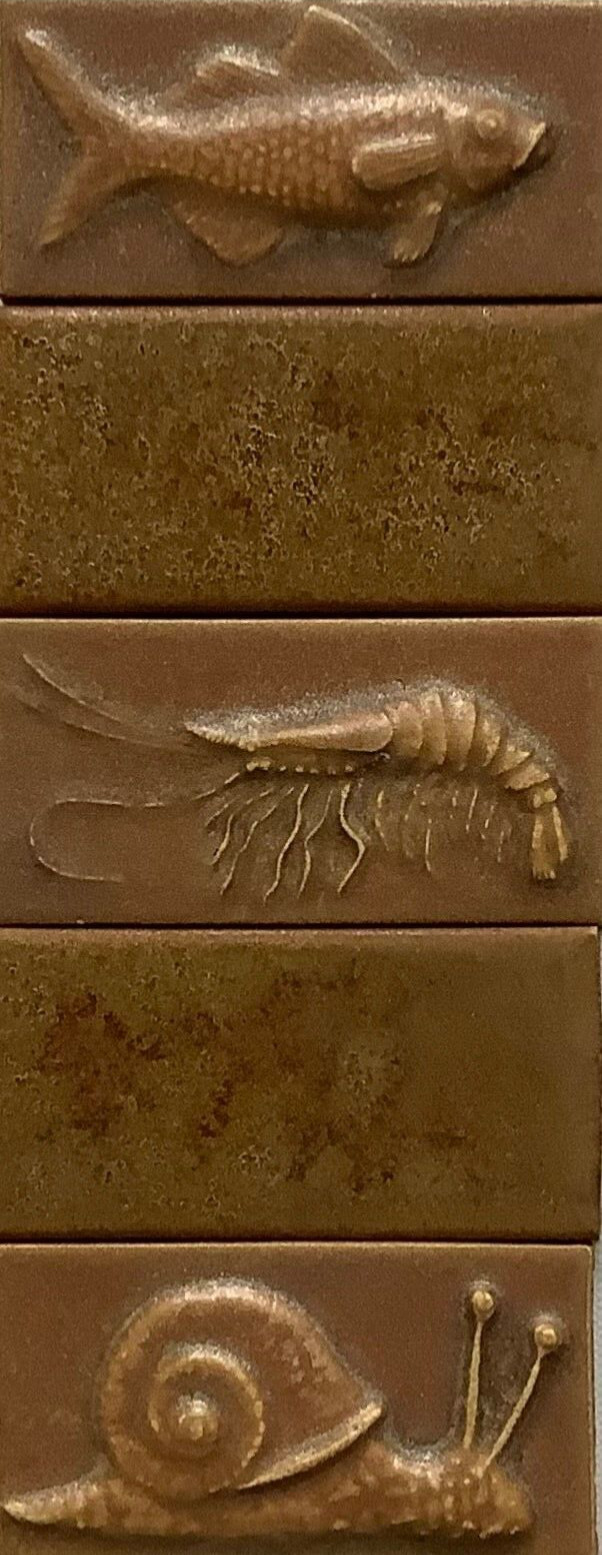 Pratt & Larson Handmade Decorative Relief Rare Copper Tiles 5 pcs 1-7/8”x3-3/4