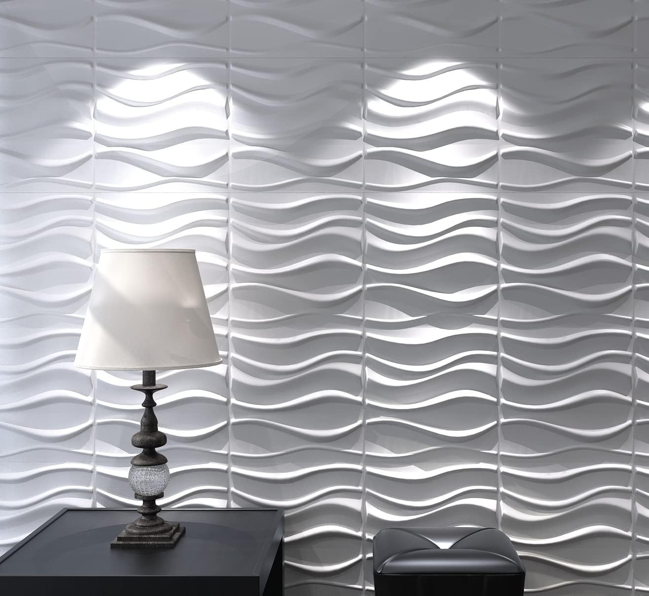 12 PACK Art3d Decorative 3d Wall Panels Wavy White 19.7″ x 19.7″ Plant Based