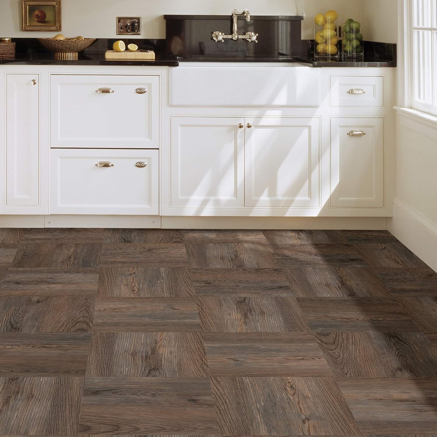 Peel & Stick Floor Tiles, Wood-Look Brown, Waterproof, Easy DIY Installation