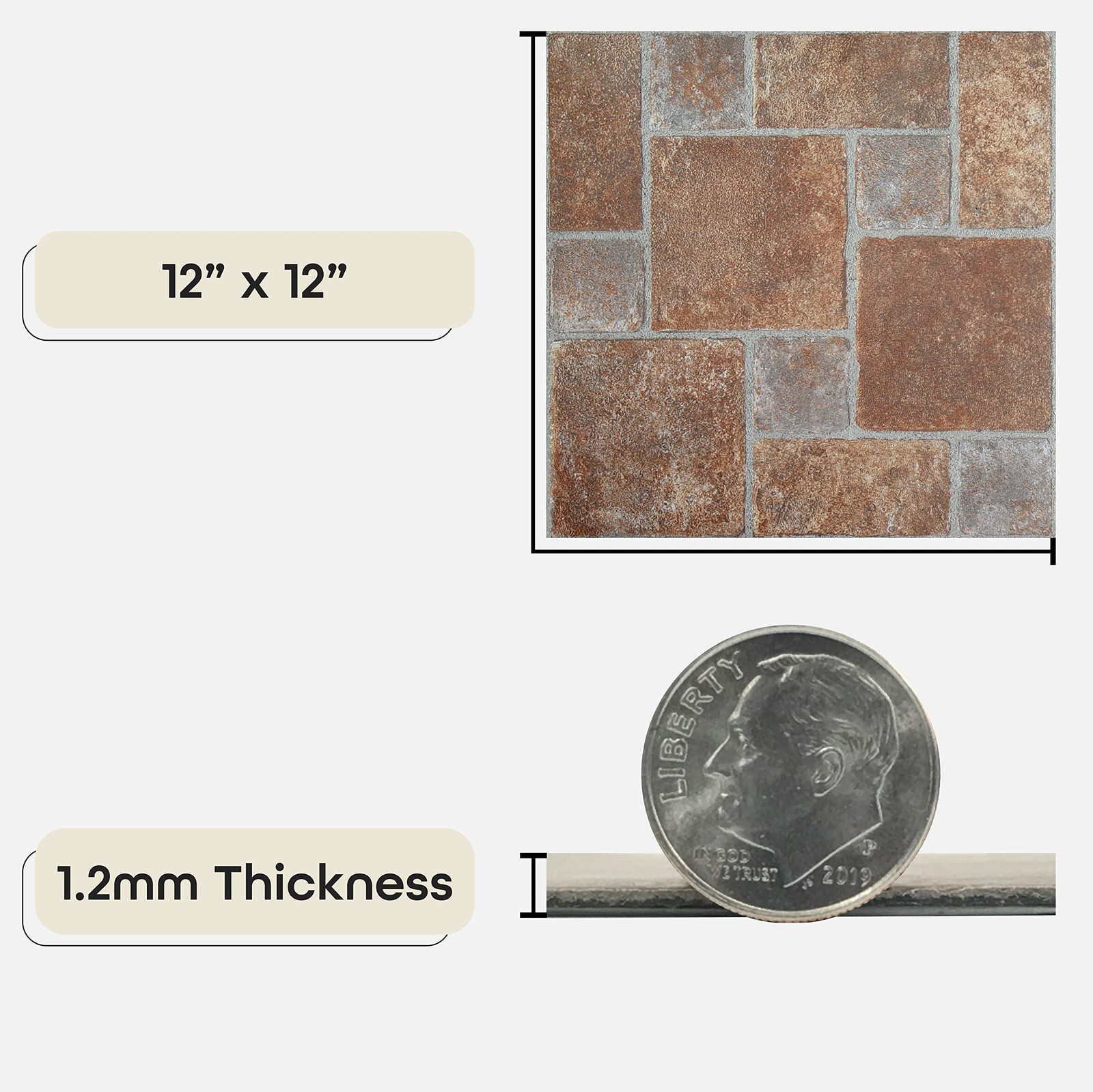 Nexus Vinyl Home Decor Floor Tiles Peel & Stick Brick Pavers 12″X12″ 20PK