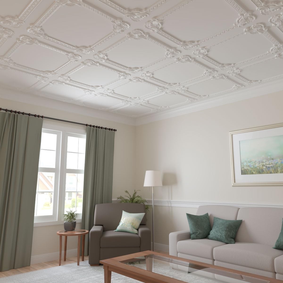 PML09X09AC Acanthus Leaf Corner Panel Moulding Primed 9 3/8 x 9 3/8 Inch