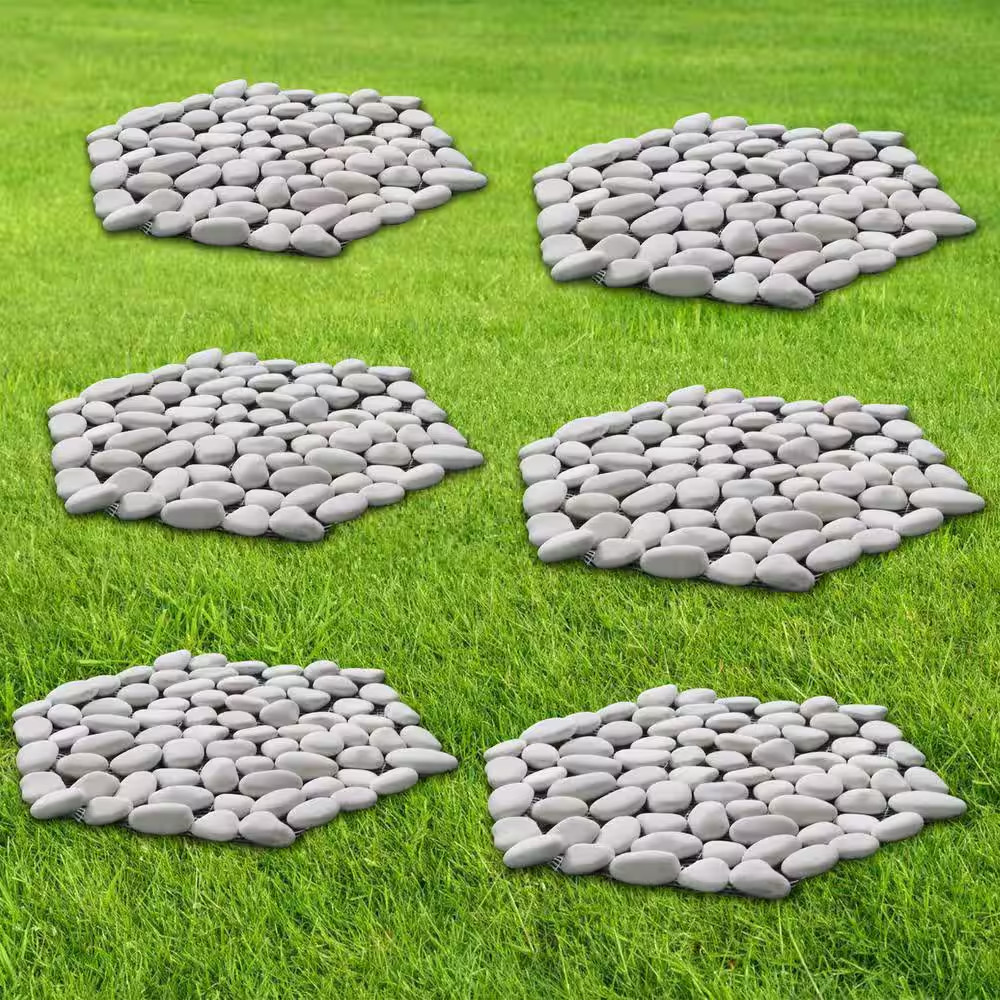 11.73 In. X 10.51 In. X 3.11 In. Hexagon White Polished Pebble Decorative River