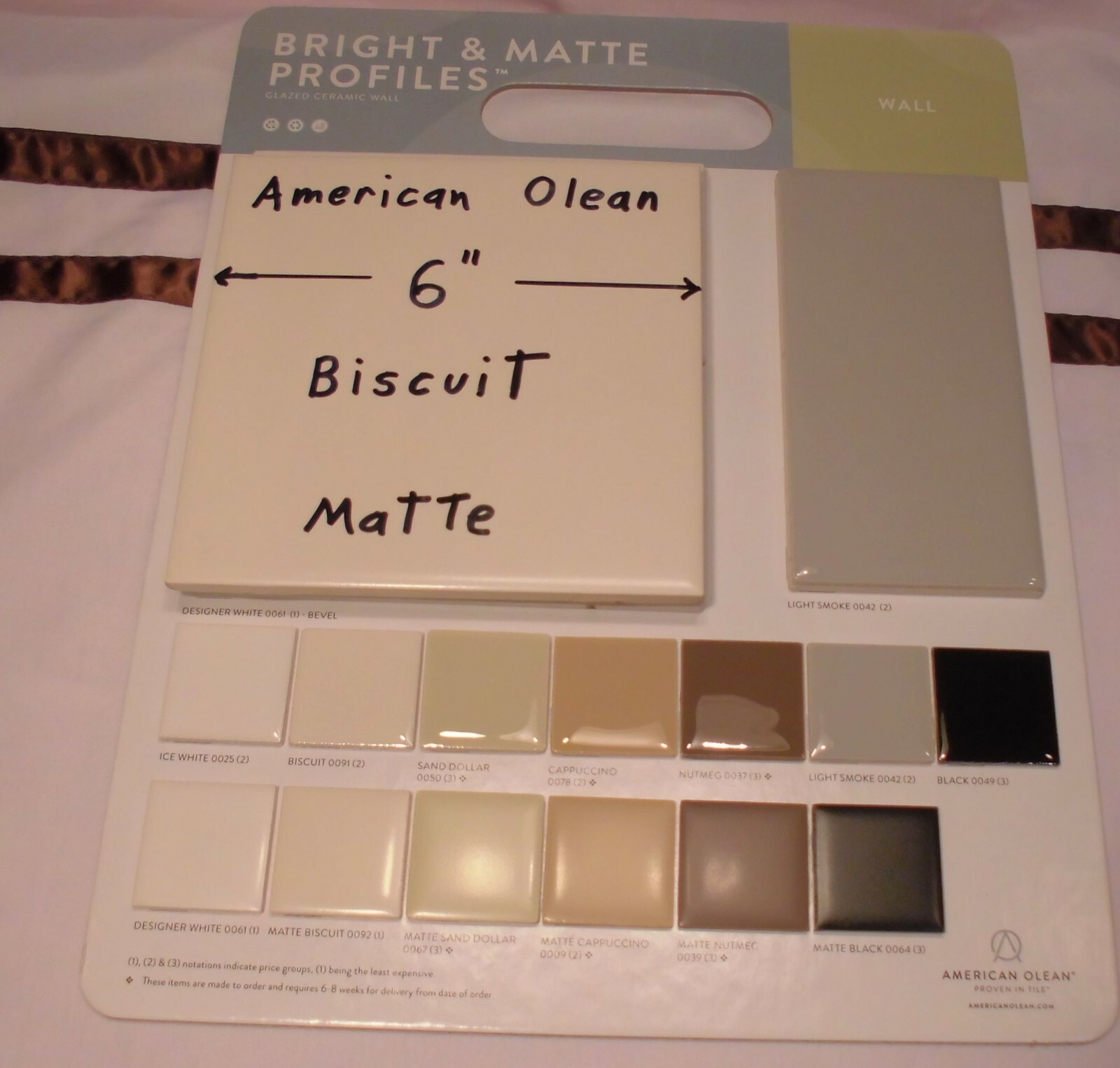 1 pc. 6″ X 6″ Ceramic Tile *Matte Biscuit* by American Olean from late 1990’s
