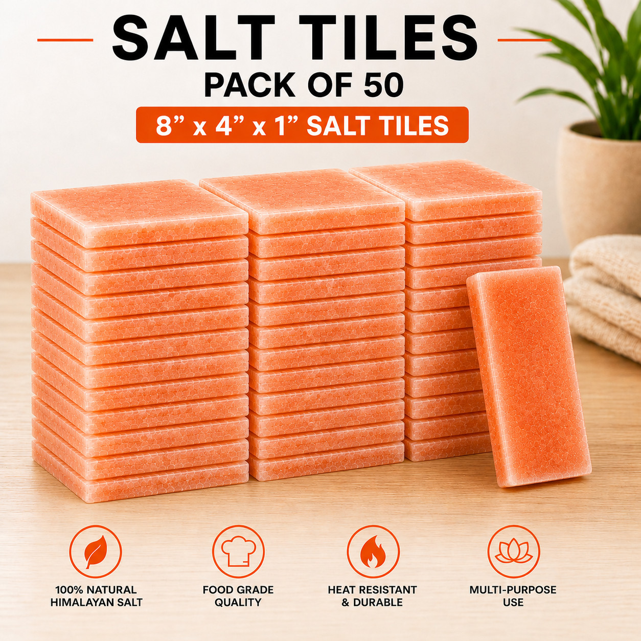 Himalayan Pink Salt Tiles 8x4x1 Pack of 50 Natural Salt Blocks Spa Sauna Wall