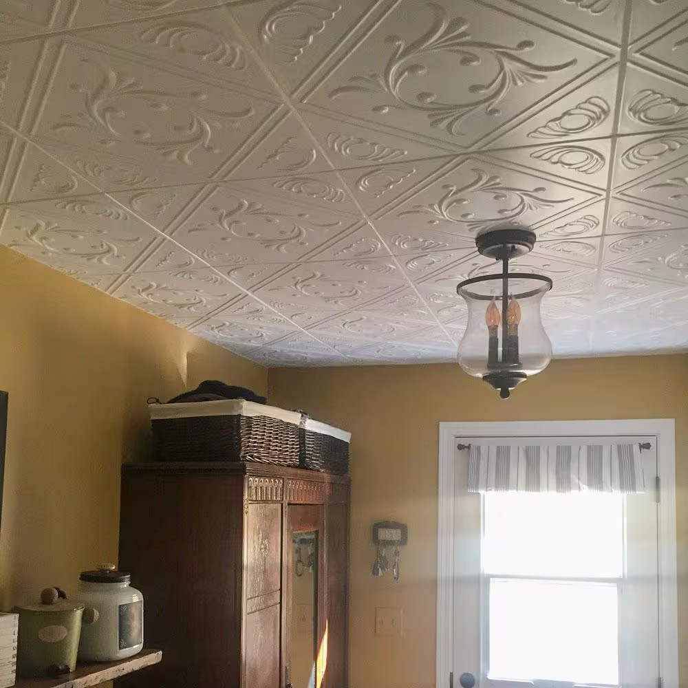 Diamond Wreath 1.6 Ft. X 1.6 Ft. Glue up Foam Ceiling Tile in Plain White (21.6