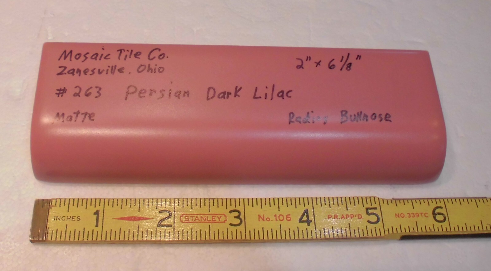 1 pc. *Dark Lilac* Matte Ceramic Radius Bullnose Cap Tile by The Mosaic Co.
