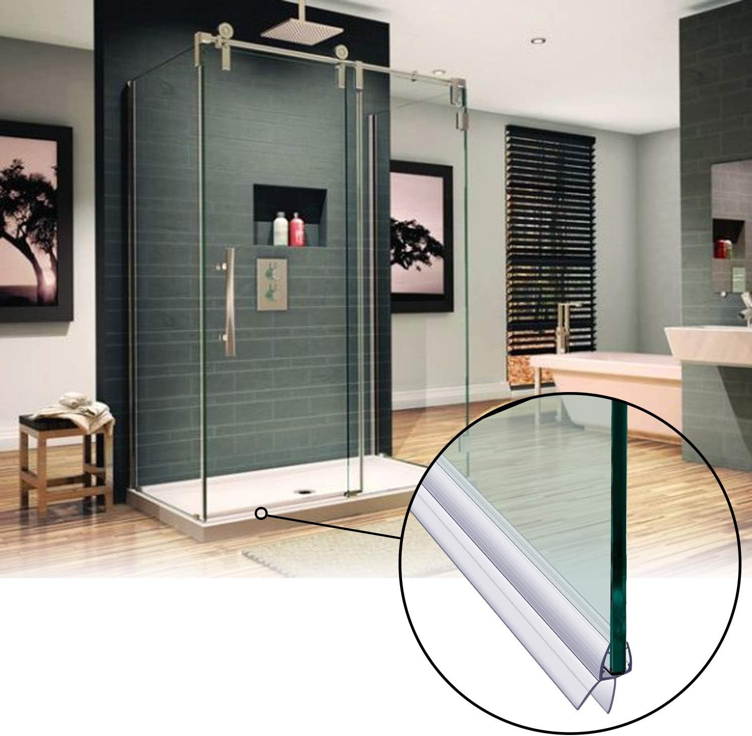 2-Pack Butecare Frameless Shower Door Bottom Ex sweep -3/8'', Clear