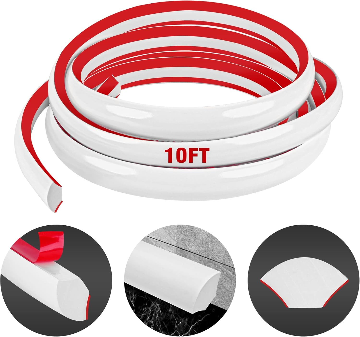 Flexible Quarter round Molding Self Adhesive (White, 10 Ft) Peel and Stick Flexi