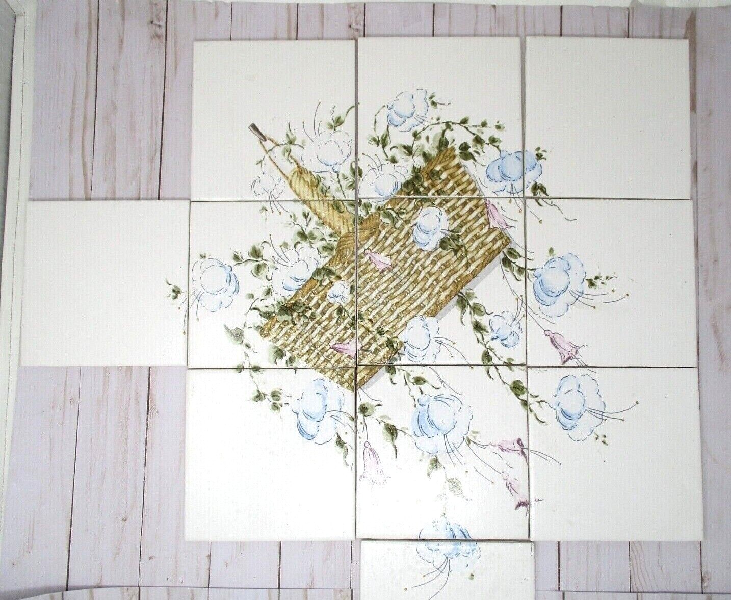 Ceramic Tile Back Splash Flower Basket Mural Country Farmhouse Floral Painted