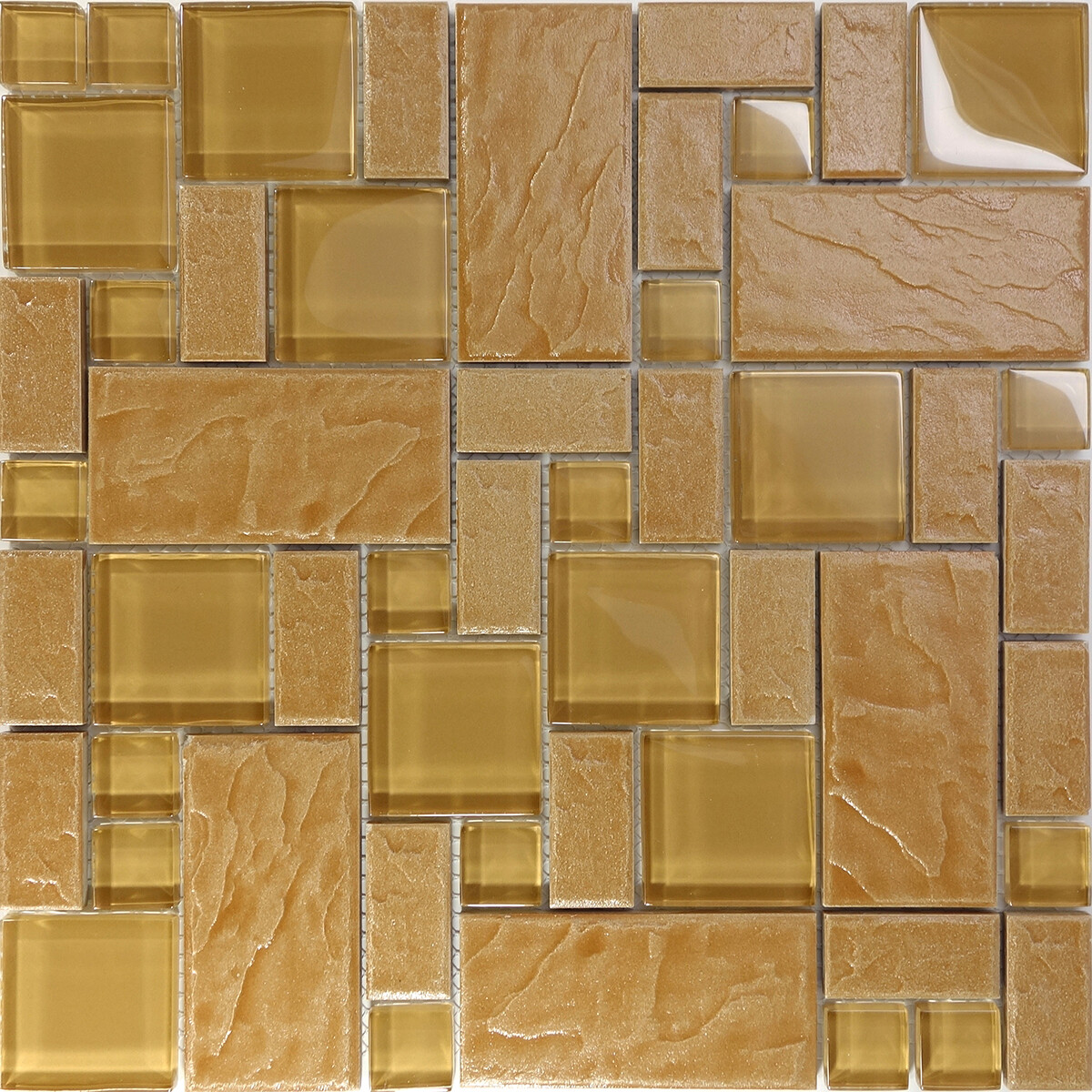 Brown Stone Glass Blend Pattern Mosaic Tile Kitchen Backsplash Spa Faucet