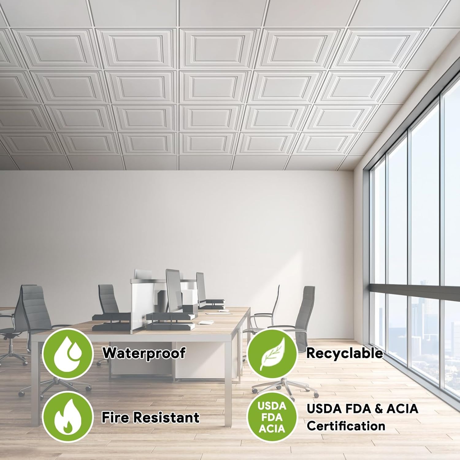2x4ft Smooth White PVC Drop Ceiling Tiles