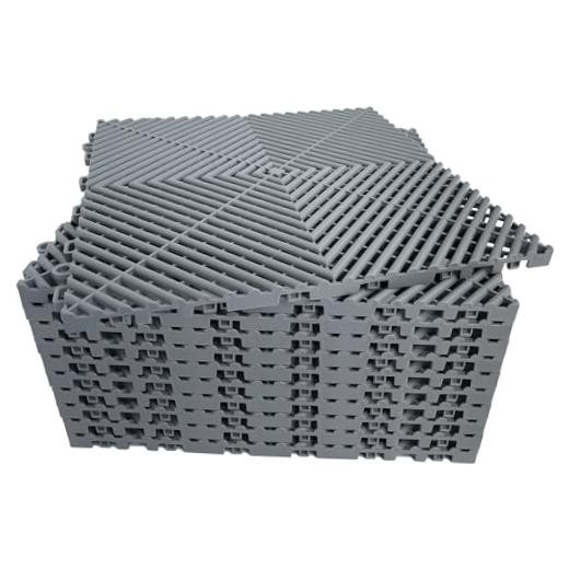 Interlocking Garage Floor Tiles, Rigid Drainage 16″L x 16″W x 0.7″Th 12 Grey