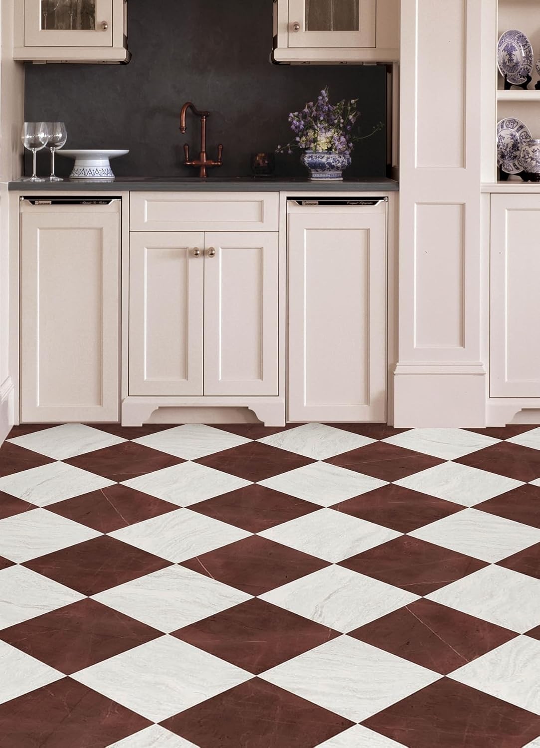 x Chris Loves Julia Bonneville Oxblood Peel and Stick Floor Tiles, FP6333