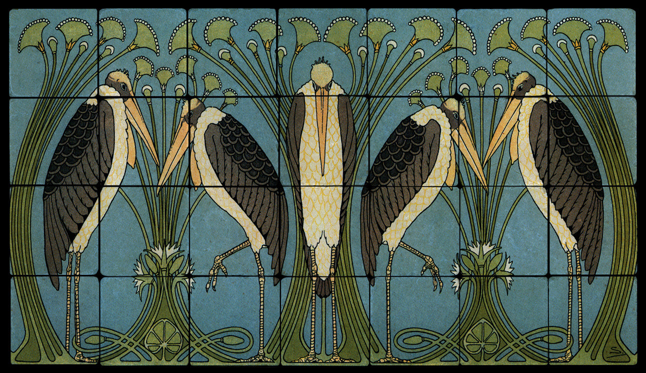 Art Nouveau Marabou Stone Marble Tile Mural Backsplash 28×16 William Morris