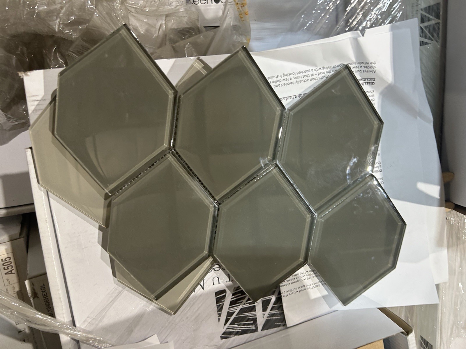 Momentum Gray Glass Mosaic Tile Sheets Hexagonal Rectangle Novelty Glossy