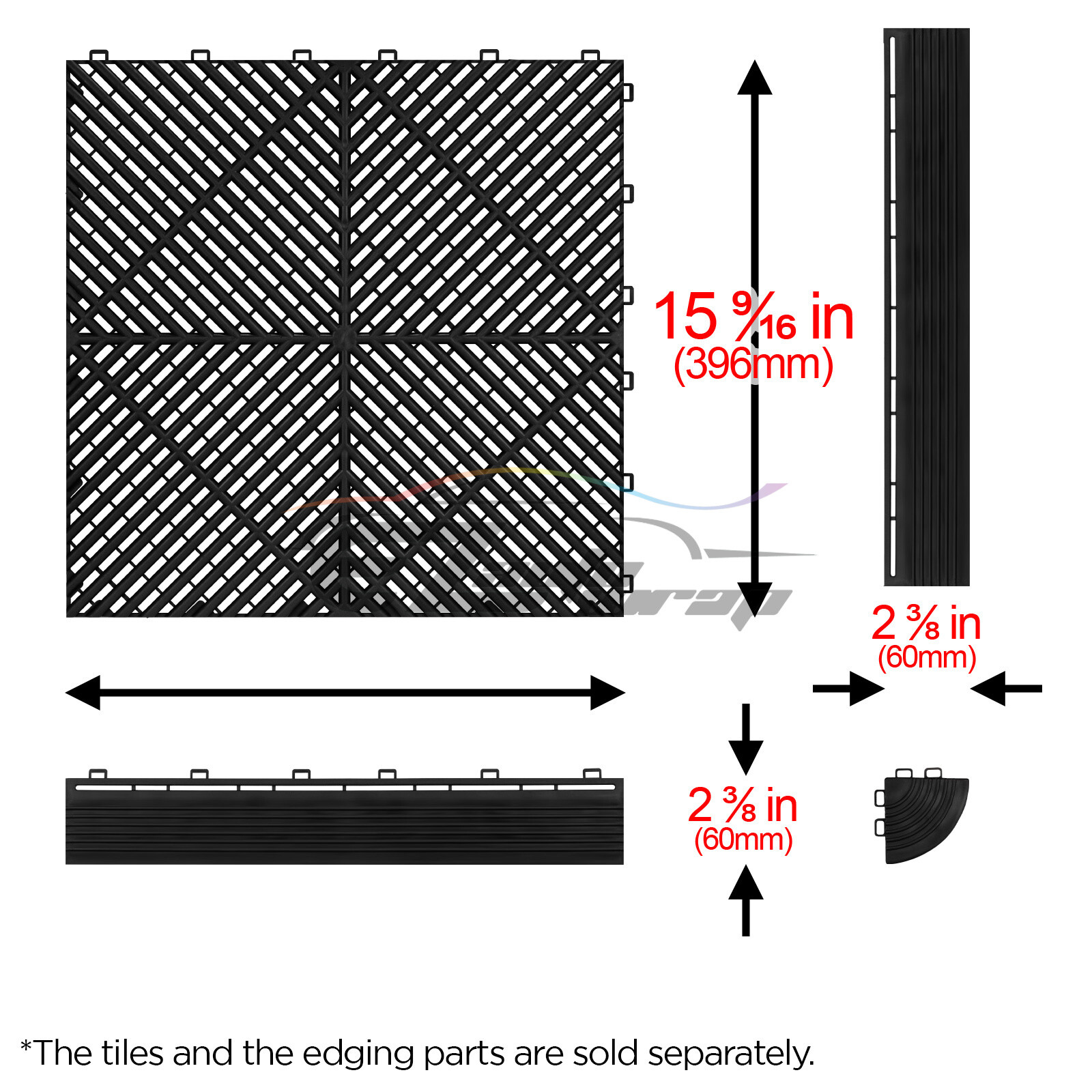 34pcs 16″x16″ Garage Floor Mat Perforated Flooring Tile Auto Shop Interlocking