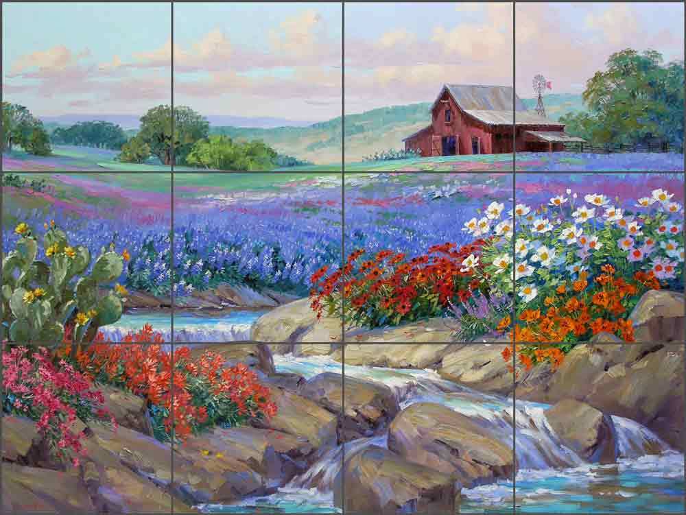 Landscape Tile Backsplash Ceramic Mural Senkarik Country Life Barn Art MSA150