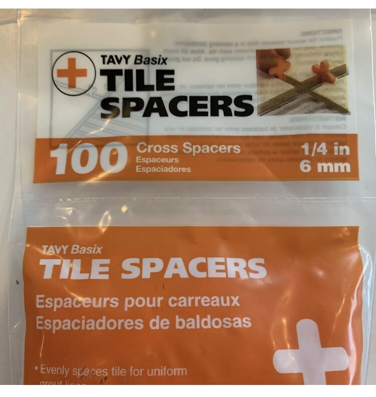 TAVY Basix Cross Tile Spacers, 3 packs (300) ~ 1/4in 6mm ( 3 x 100 pieces ) New