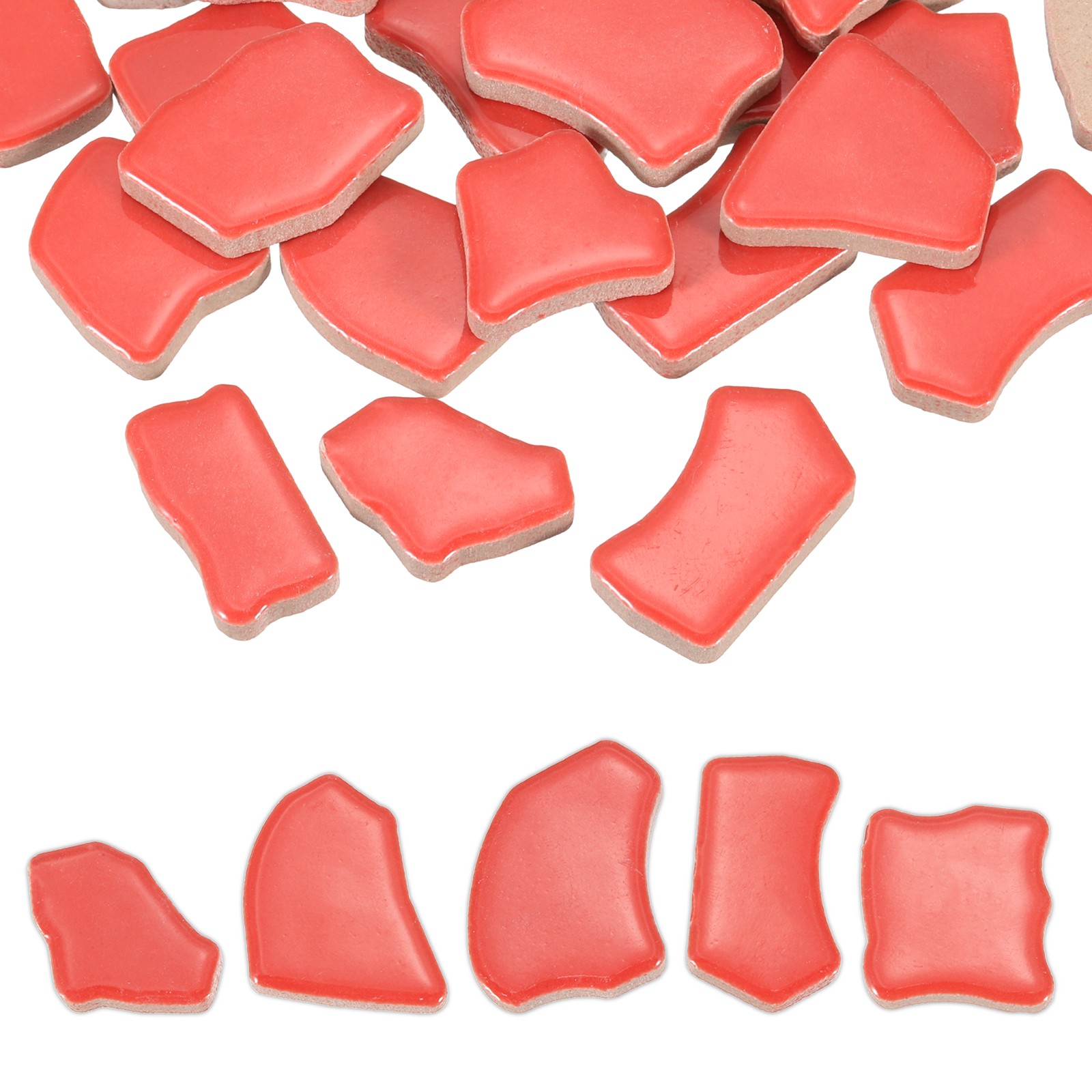 500g/1.1LB Irregular Ceramics Mosaic Tiles, 0.79″-1.57″ Mosaic Tile, Red
